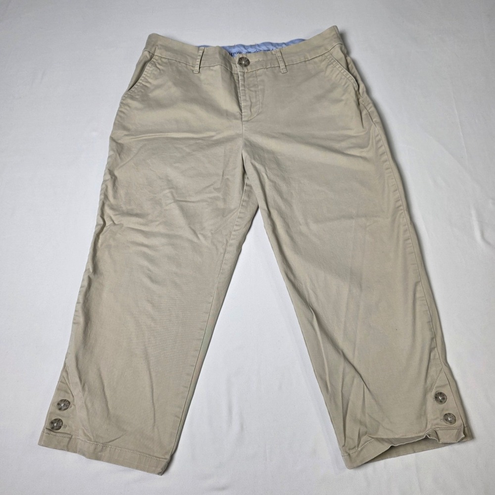 Croft & Barrow Capri Pants Womens 6 Khaki Effortless Stretch Button Hem Chinos